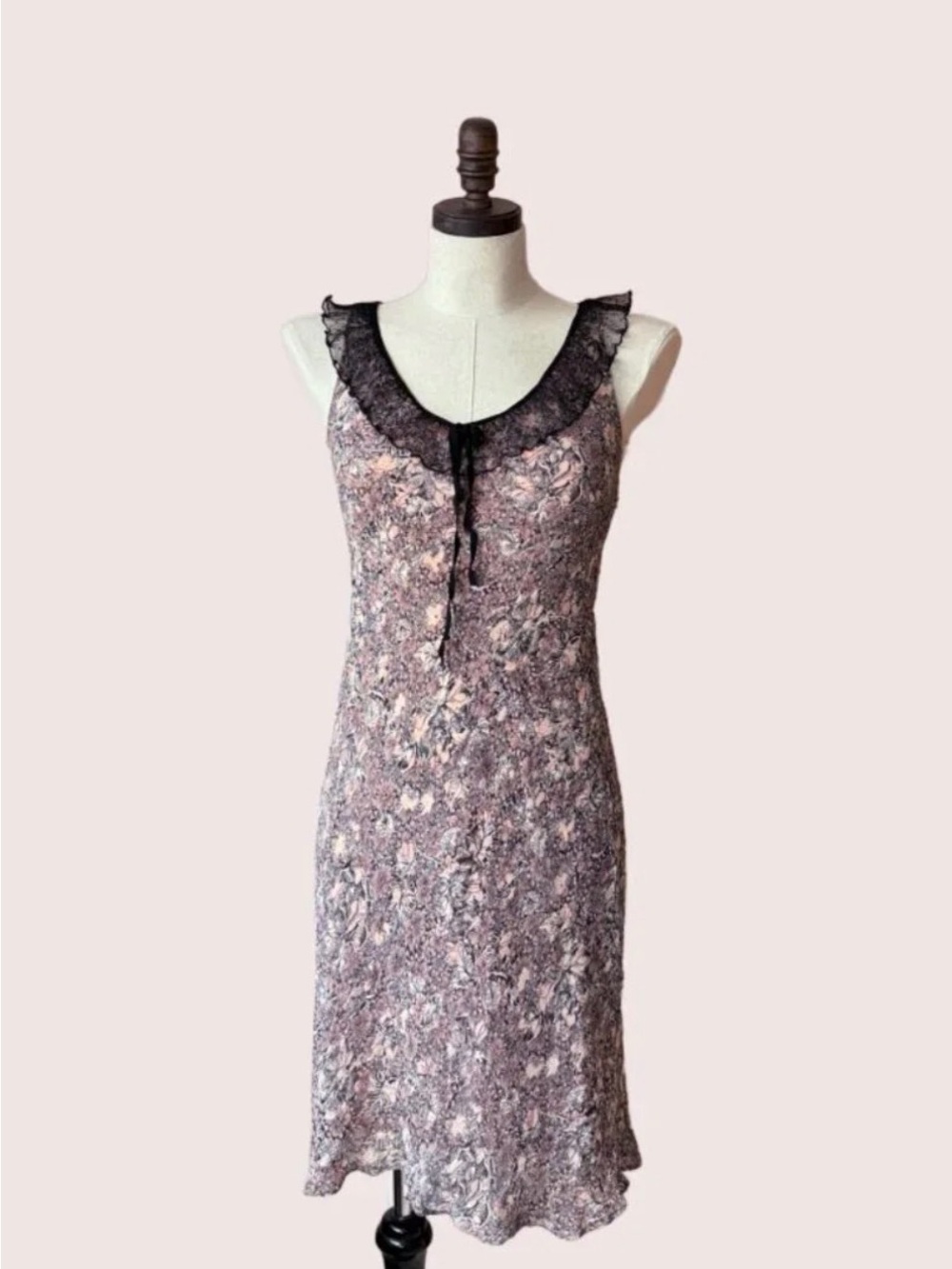 Y2K Max Studio Floral Slip with Black Lace Trim